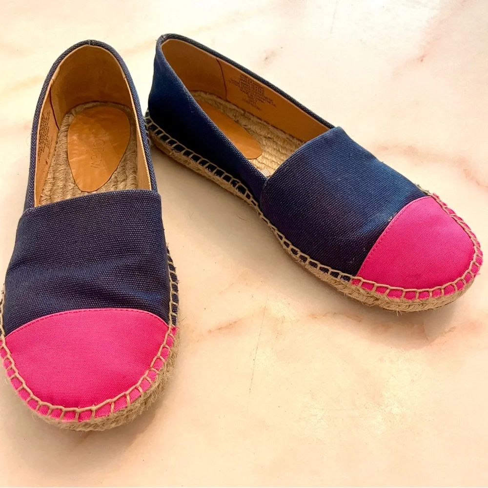 J Crew Colorblock Canvas Espadrilles Navy and Pink Size 7 - Picture 2 of 12